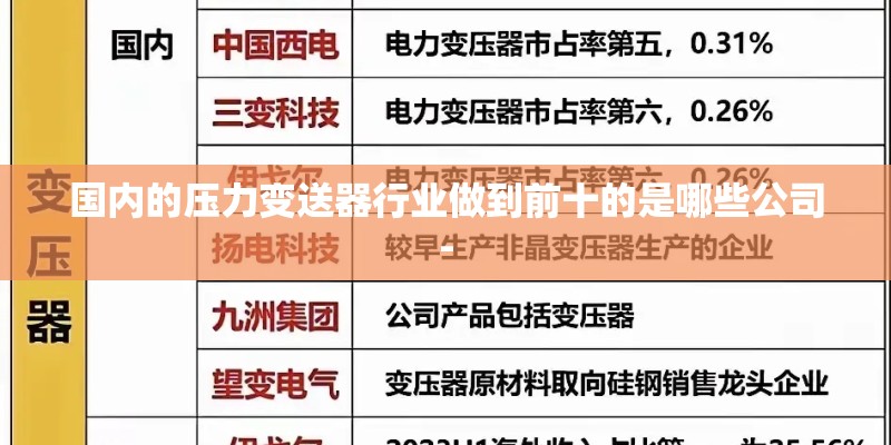 国内的压力变送器行业做到前十的是哪些公司- 国内的压力变送器行业做到前十的是哪些公司-