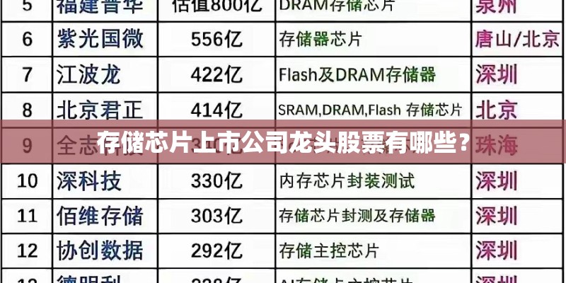 存储芯片上市公司龙头股票有哪些? 存储芯片上市公司龙头股票有哪些?